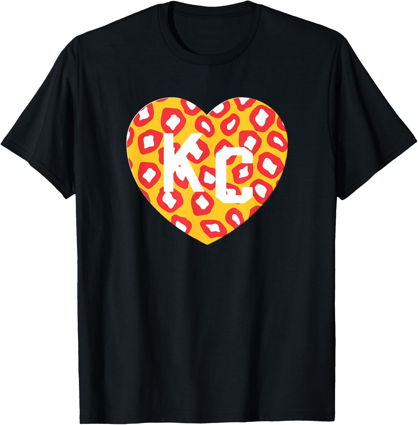 KC Heart Red/Yellow Animal Print Kansas City Hearts Kc Heart T-Shirt - T-Shirt | Black