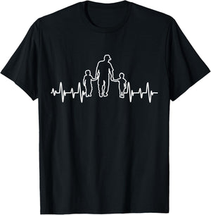 with German Text "Papa von zwei Jungs" Heartbeat Retro Father with 2 Sons, black T-Shirt - T-Shirt | Black