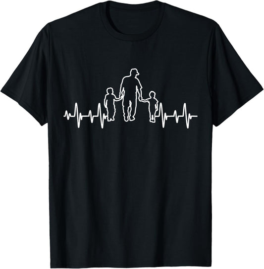 with German Text "Papa von zwei Jungs" Heartbeat Retro Father with 2 Sons, black T-Shirt - T-Shirt | Black