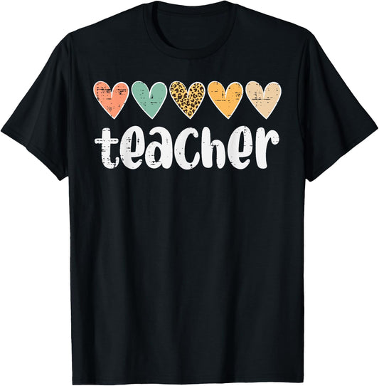 Teacher Hearts Leopard Love Appreciation Educator Women T-Shirt - T-Shirt | Black