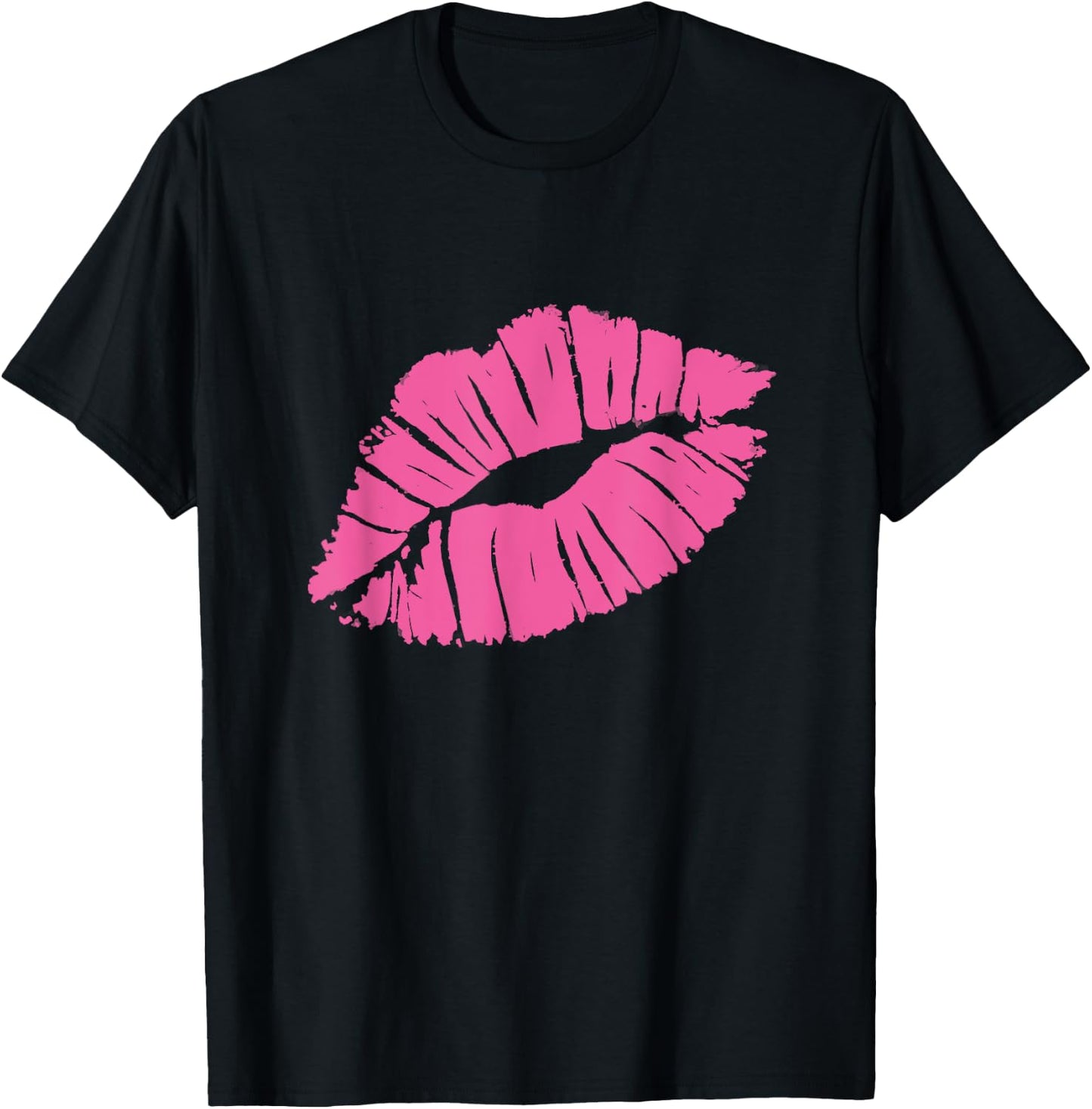 Bold Pink Lip Kiss Love Yourself Empowerment in 80s Style T-Shirt - T-Shirt | Black