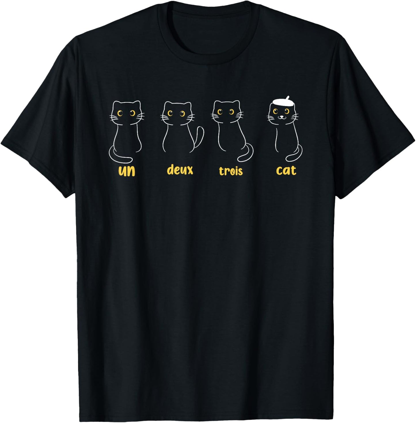 Funny Un Deux Trois Cat , Cute french Cat lover T-Shirt - T-Shirt | Black