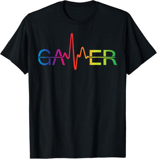 Vintage Gamer Heartbeat Videospiele Gaming Jungen Teens T-Shirt - T-Shirt | Black