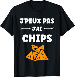 Humour Chips potato food J'peux pas j'ai chips , Black, S T-Shirt - T-Shirt | Black