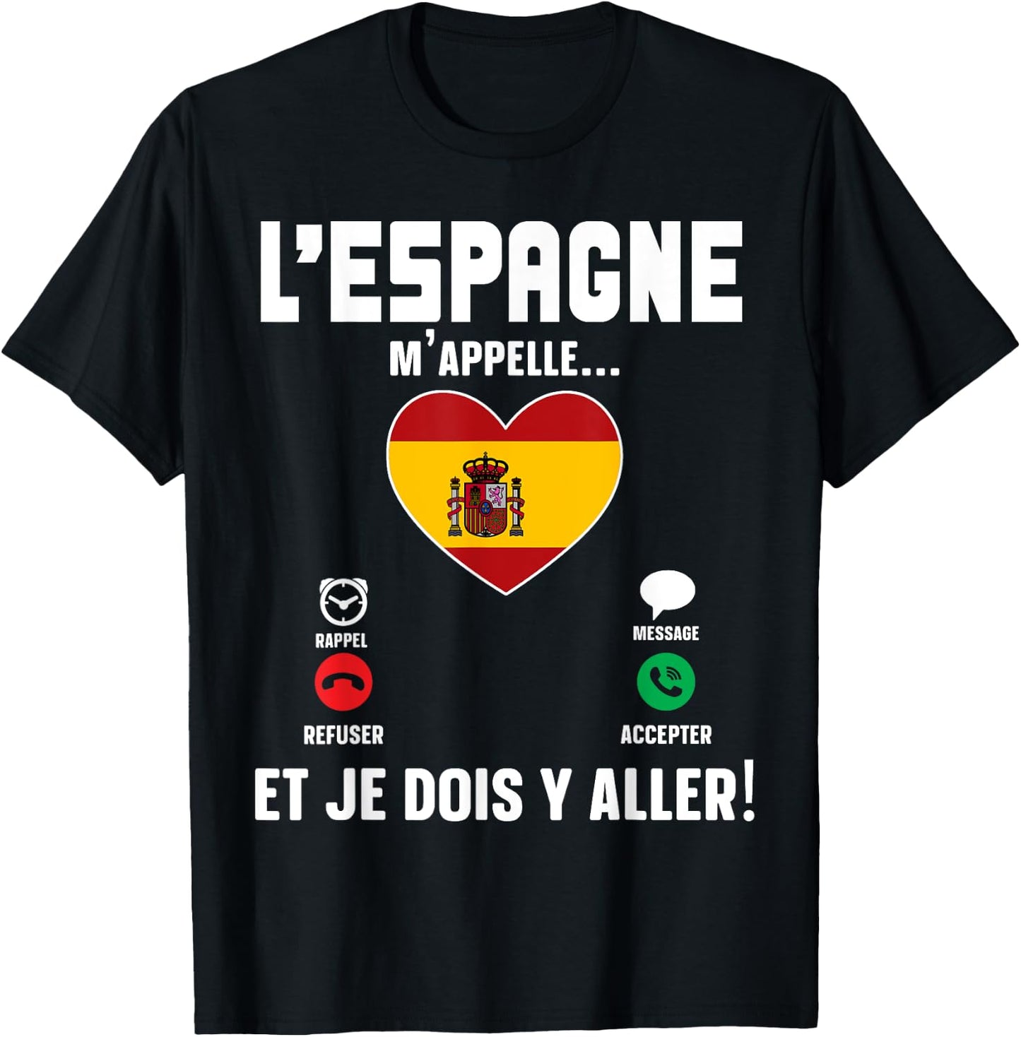 Spain Calls Me Gift Humor Travel Spanish Flag T-Shirt - T-Shirt | Black