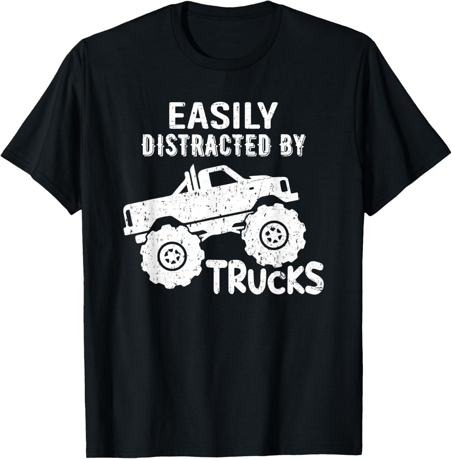 Easily Distracted By Trucks Truck Lover Vintage Distressd T-Shirt - T-Shirt | Black
