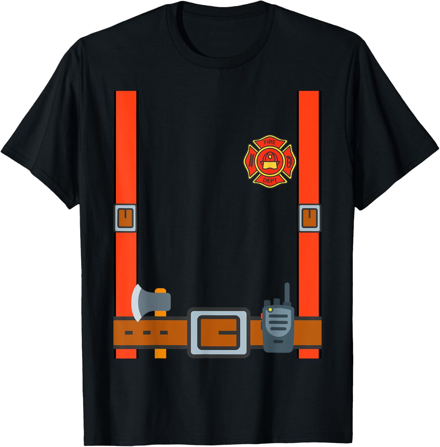 Fireman Halloween DIY Firefighter Uniform Costume Dressup T-Shirt - T-Shirt | Black