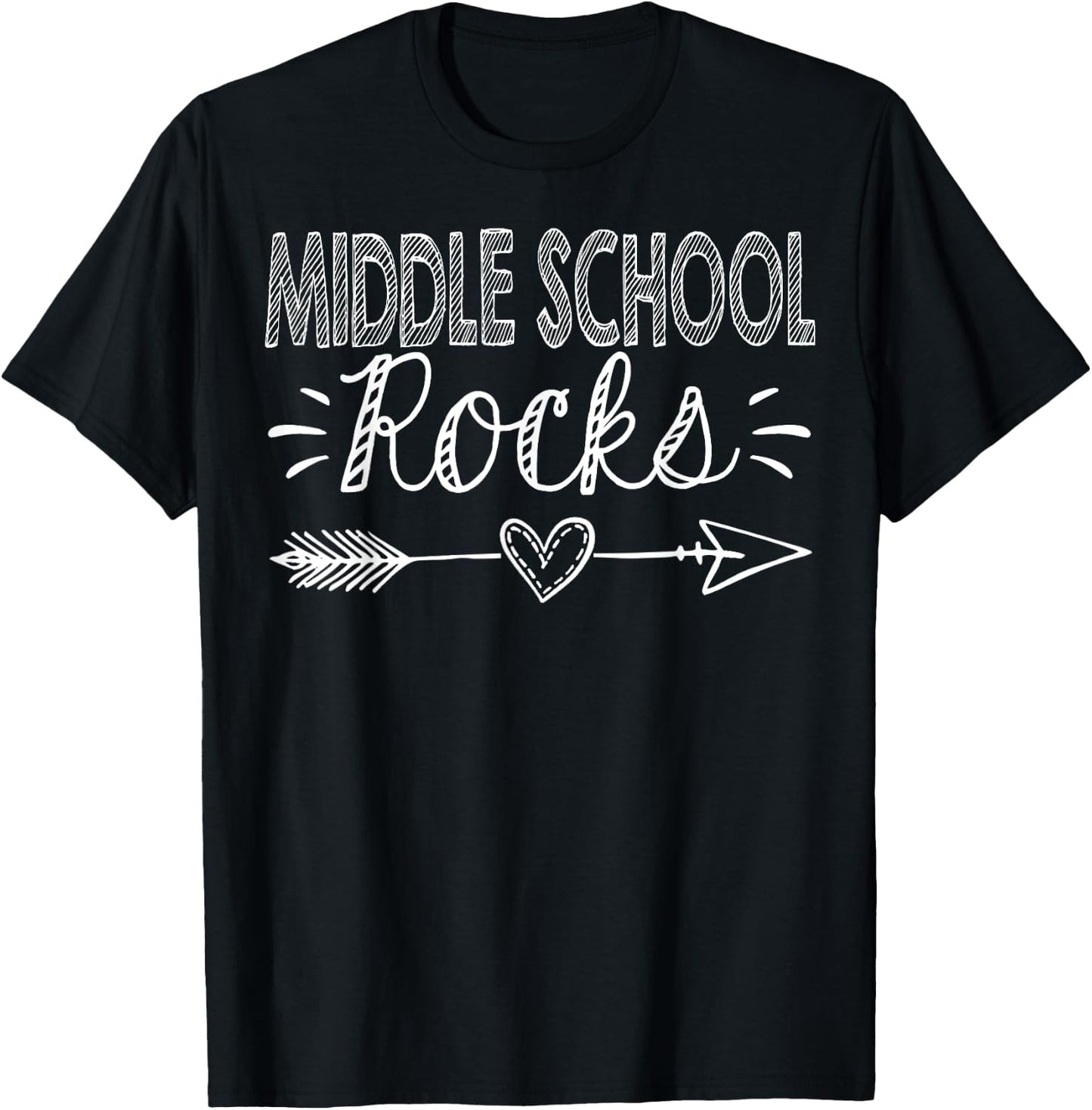 Middle School Back To School Matching Group Gift Middle School Rocks 1st Day Of School - Black, Short Sleeve, , Crew Collar, Regular Fit, Small, US Size 6 T-Shirt - T-Shirt | Black