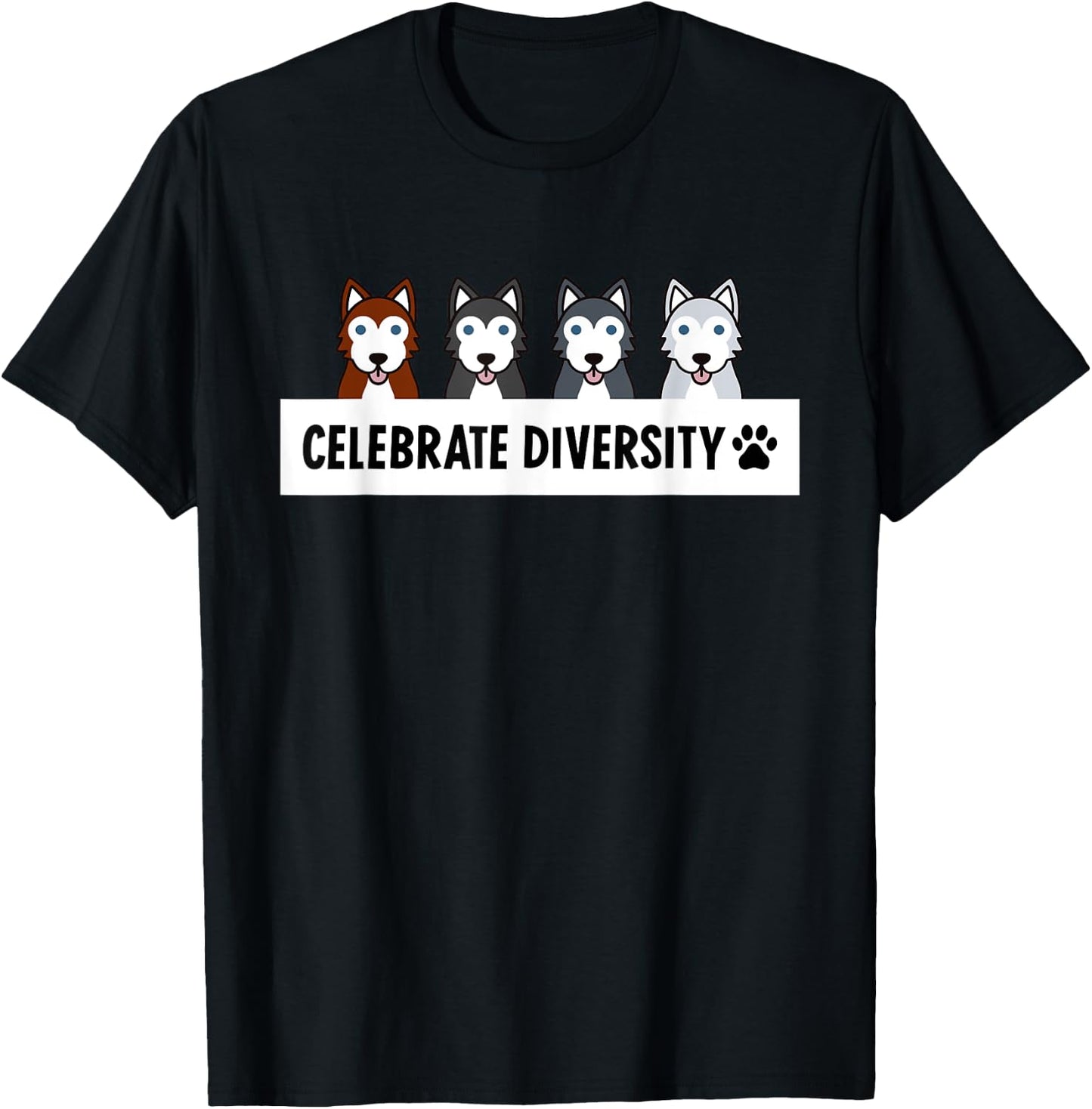 Celebrate Diversity Husky Dog T-Shirt - T-Shirt | Black