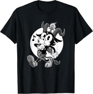 Atheist Satan Baphomet goat Retro Cartoon Black and White T-Shirt - T-Shirt | Black