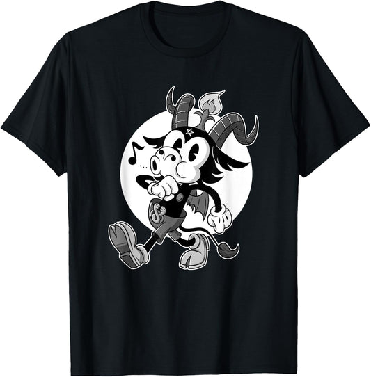 Atheist Satan Baphomet goat Retro Cartoon Black and White T-Shirt - T-Shirt | Black