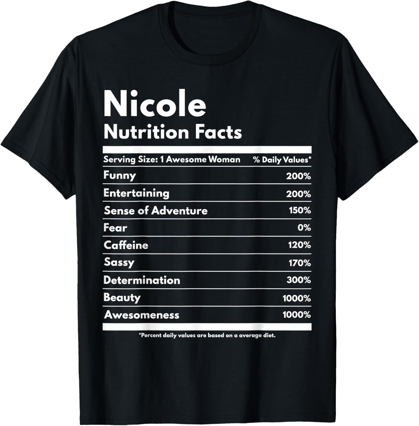 Nicole Nutrition Facts Gift Funny Personalized Name Nicole T-Shirt - T-Shirt | Black