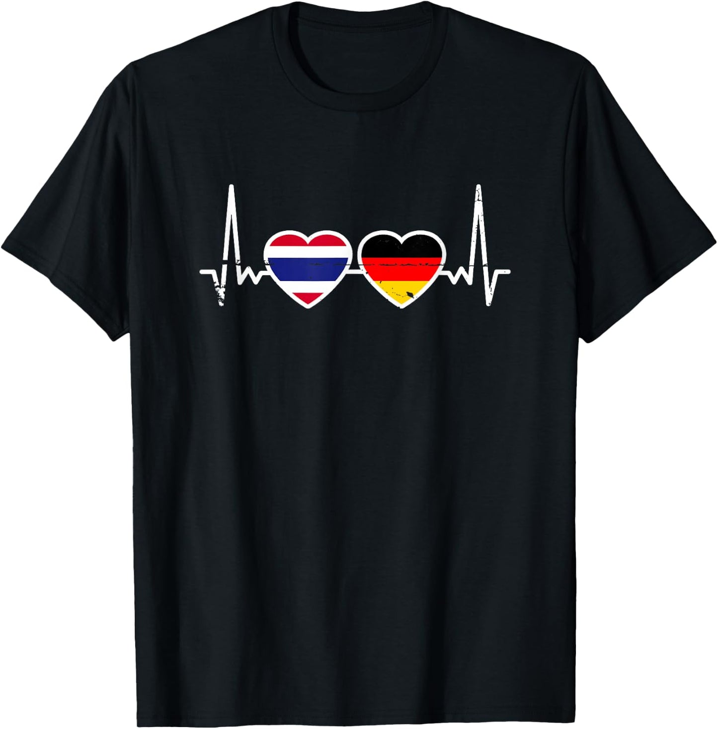 Thailand Deutschland Herzschlag Flagge Deutsch Thailänder T-Shirt - T-Shirt | Black