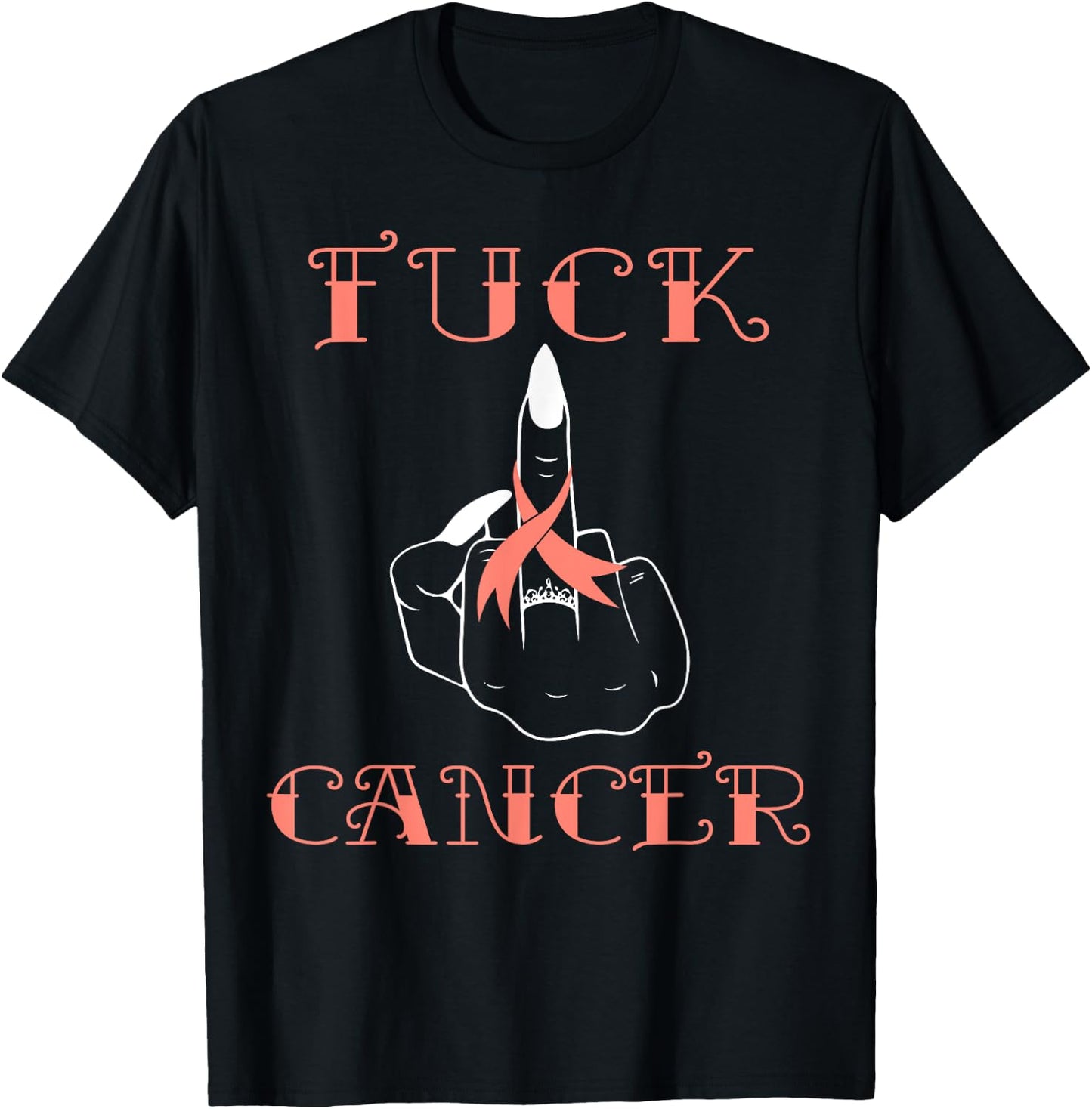 Fuck Cancer Tattoos Survivor Peach Ribbon Uterine Cancer T-Shirt - T-Shirt | Black