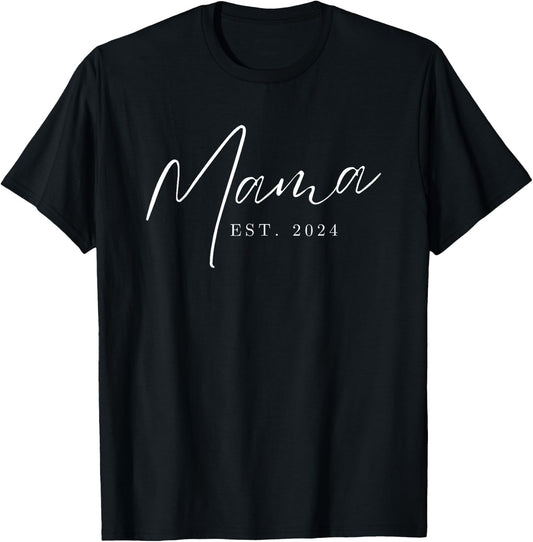 Mama Est 2024 Promoted to Mommy Mother's Day Mom 2024 T-Shirt - T-Shirt | Black