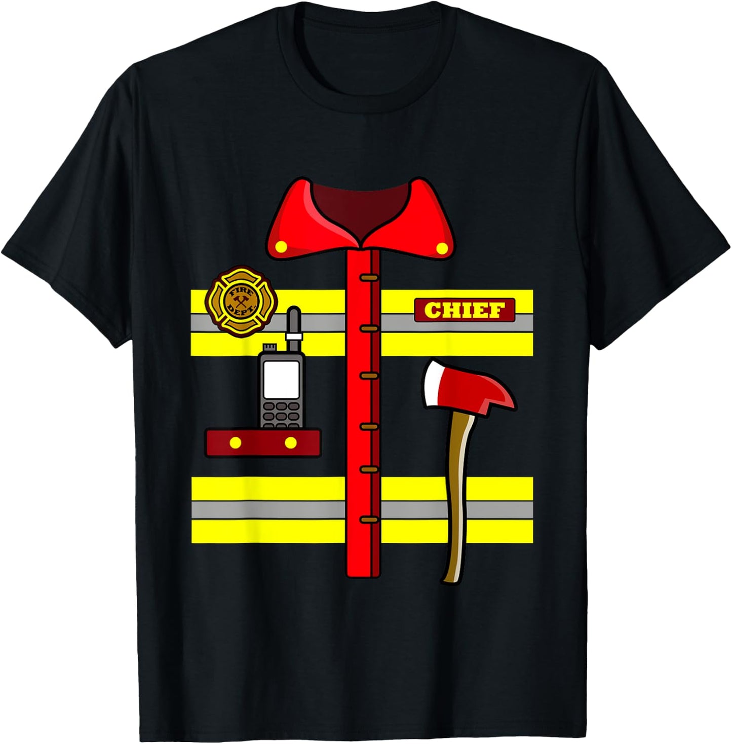 Adult Kids Halloween Fireman Firefighter Costume T-Shirt - T-Shirt | Black
