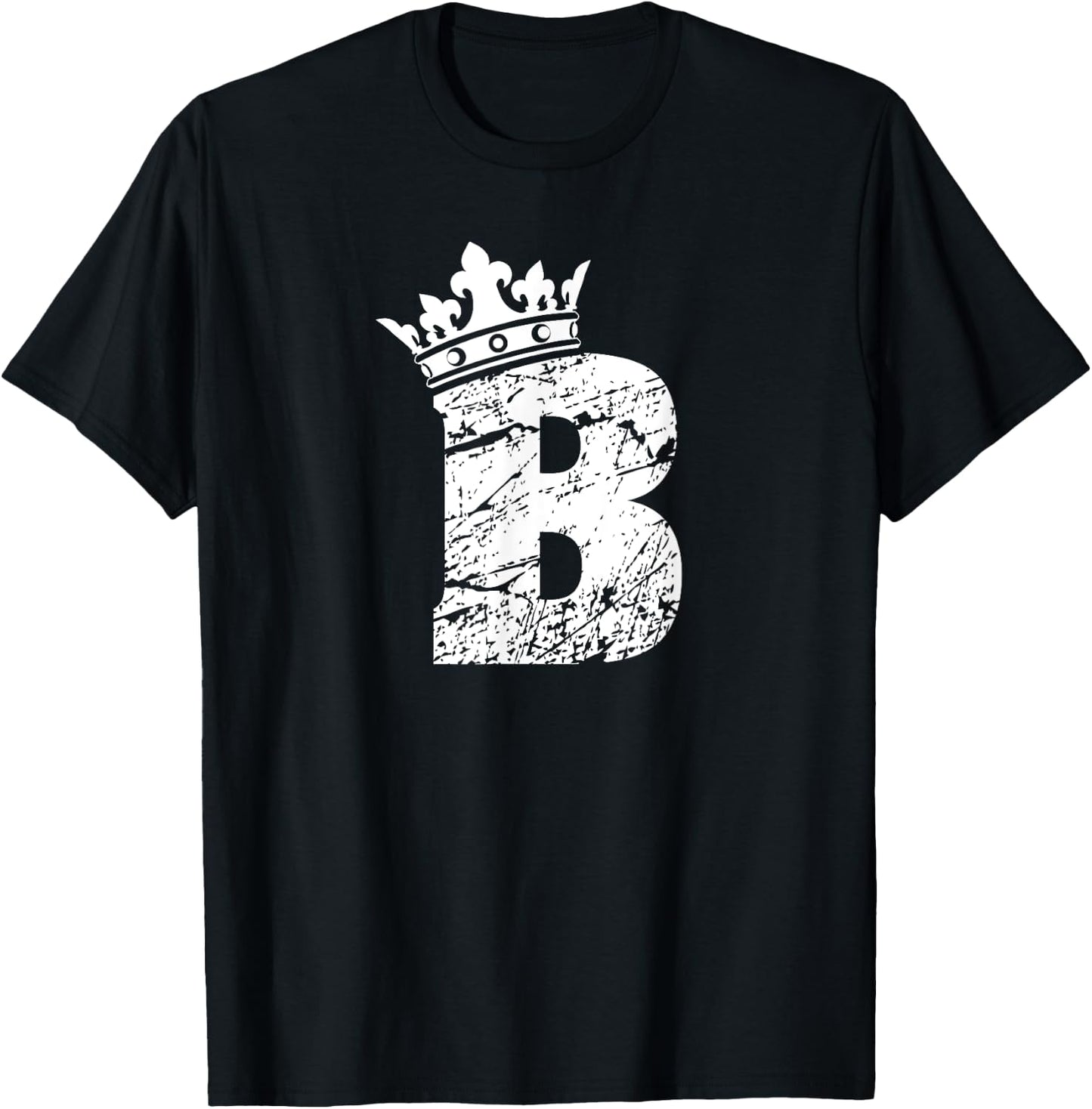 Alphabet T Shirt- Initial Letter B And King Queen Crown T-Shirt - T-Shirt | Black