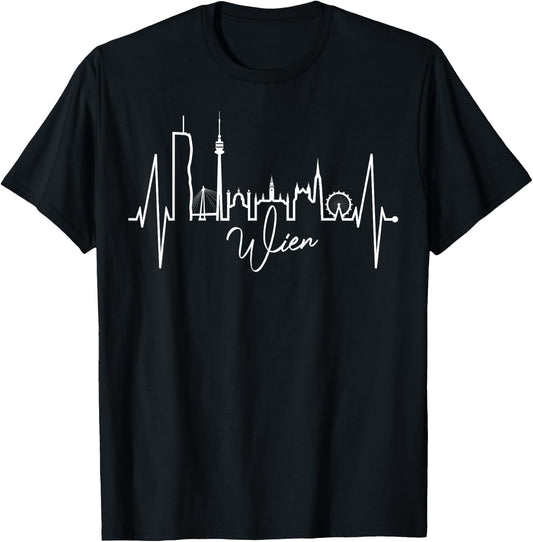 Wien Skyline Herzschlag Österreich Liebe Herz I Love Vienna T-Shirt - T-Shirt | Black