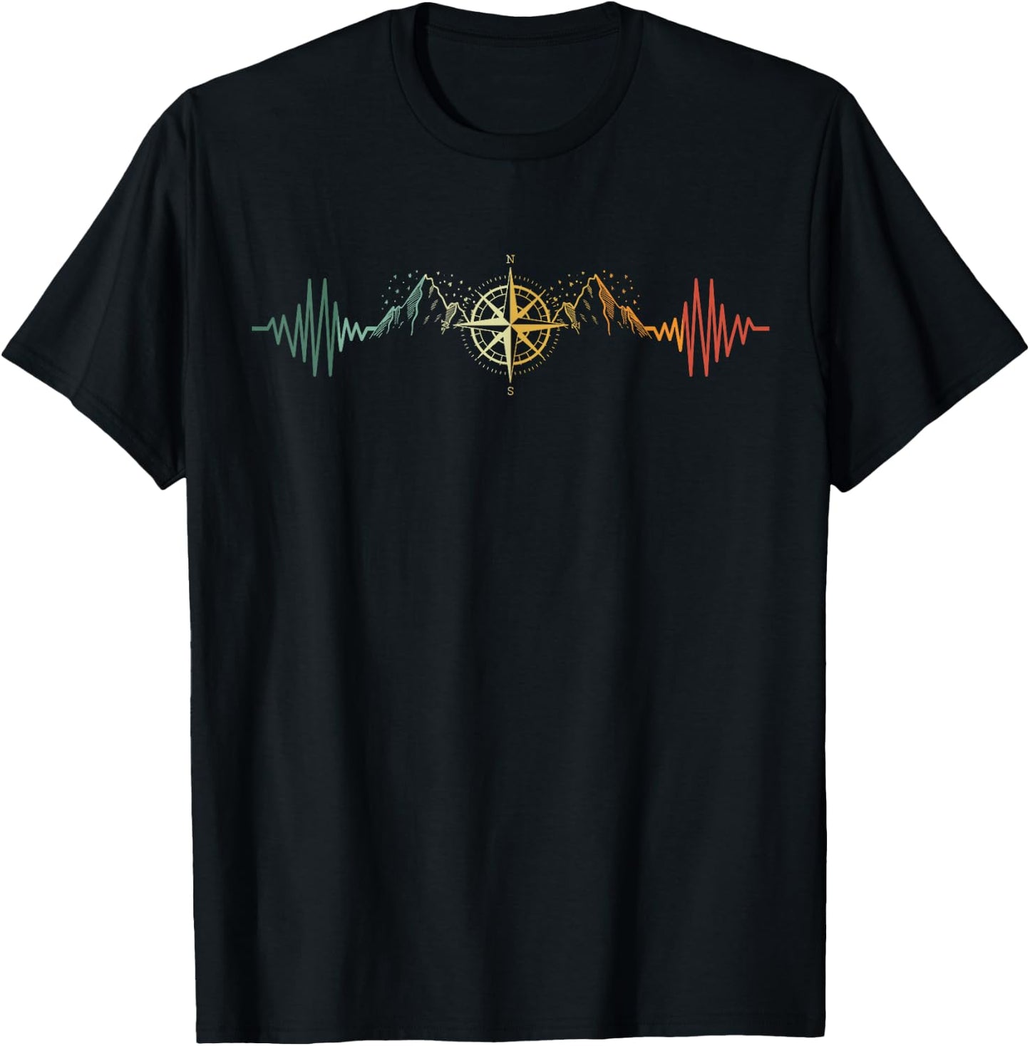 Compass Heartbeat Hiker Trek Outdoor Mountain Climbing T-Shirt - T-Shirt | Black