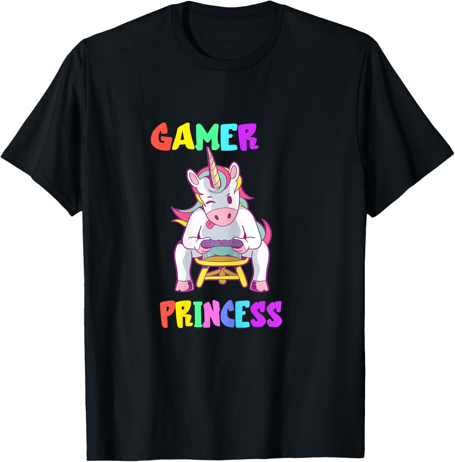 Gamer Princess Gaming Princess Gaming Unicorn Console Player T-Shirt - T-Shirt | Black