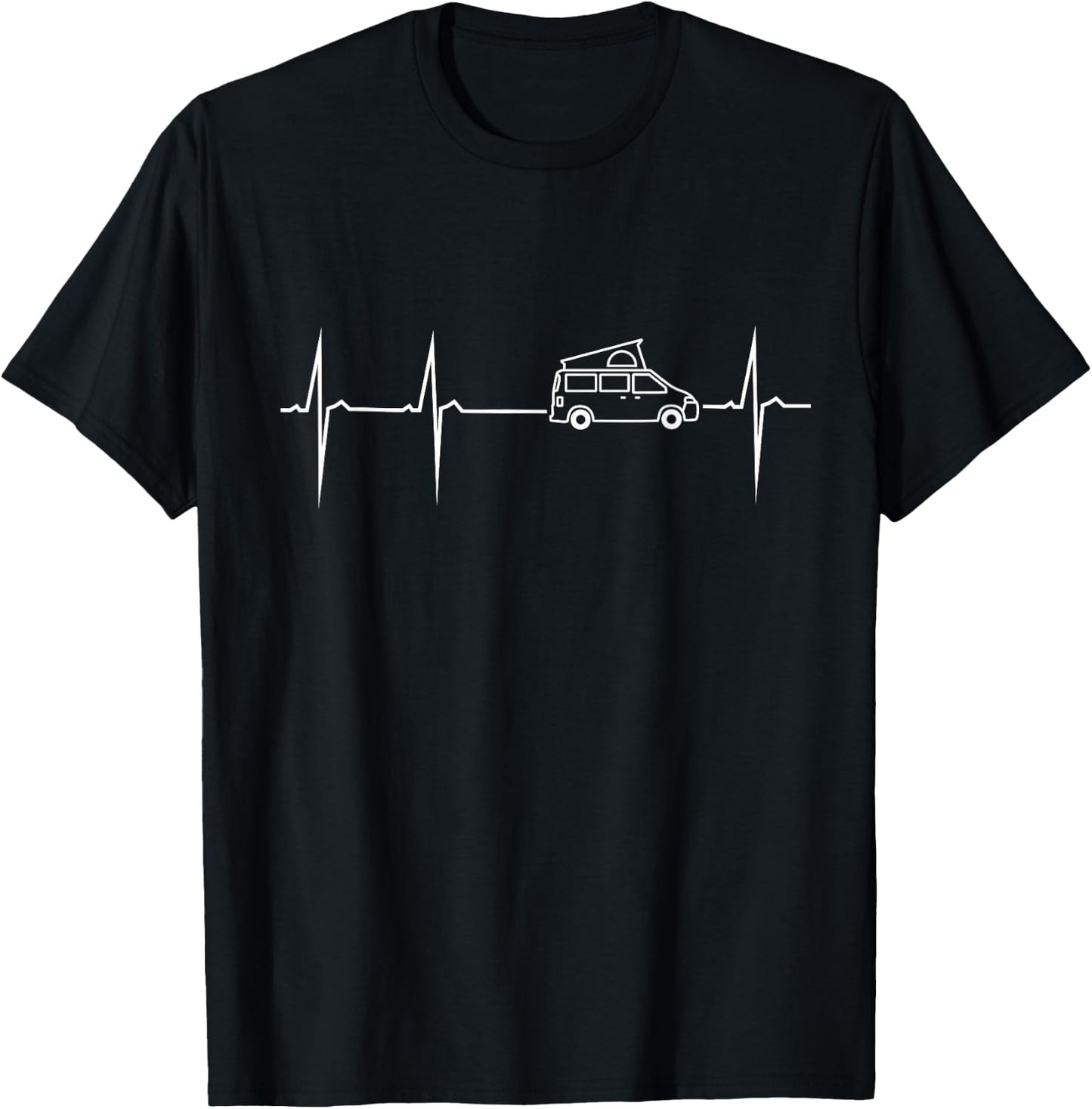 Heartbeat Heart Rate Pulse Love Heart Curve Camping Bus , black, s T-Shirt - T-Shirt | Black