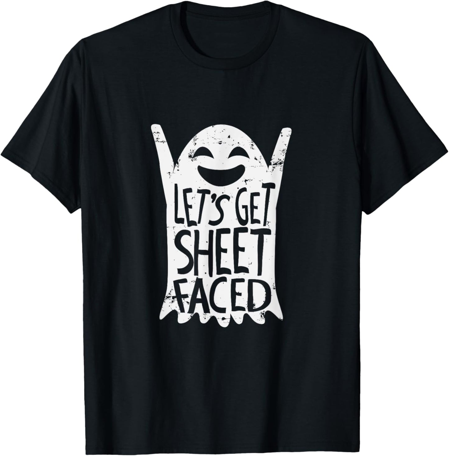 Cute Let's Get Sheet Faced Halloween Ghost Drinking T-Shirt - T-Shirt | Black