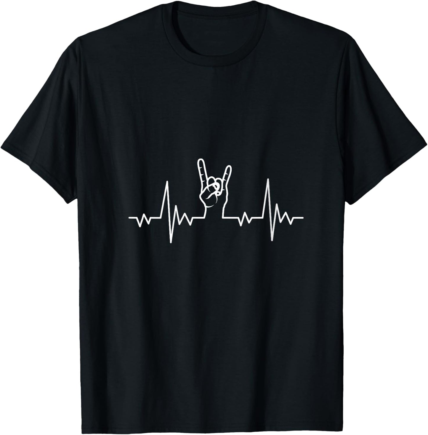 Heavy Metal Heartbeat Rock & Roll Hand Horns Rock Band V-Neck T-Shirt - T-Shirt | Black