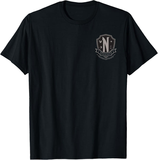 Wednesday Halloween Nevermore Crest Pocket Logo Costume Alt T-Shirt - T-Shirt | Black