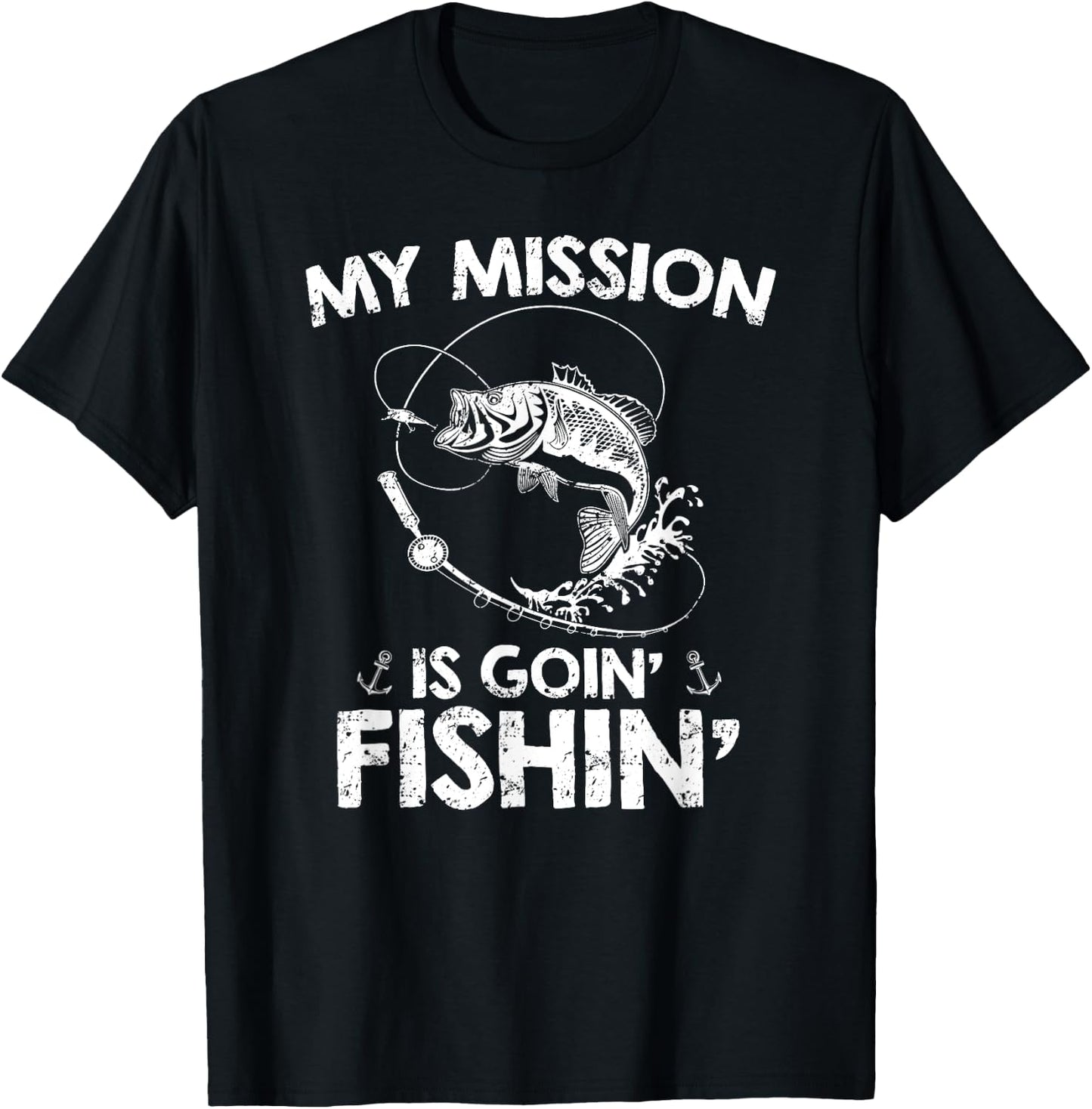 My Mission Is Going Fishing Funny Fishing Lover Design T-Shirt - T-Shirt | Black