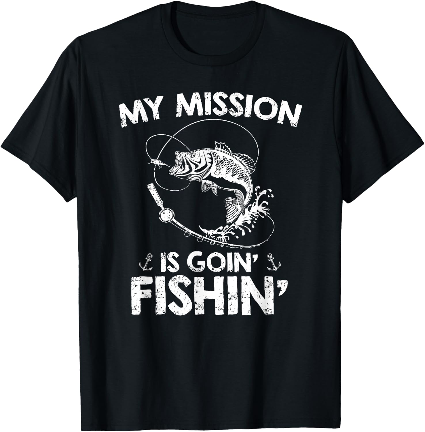 My Mission Is Going Fishing Funny Fishing Lover Design T-Shirt - T-Shirt | Black