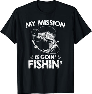 My Mission Is Going Fishing Funny Fishing Lover Design T-Shirt - T-Shirt | Black