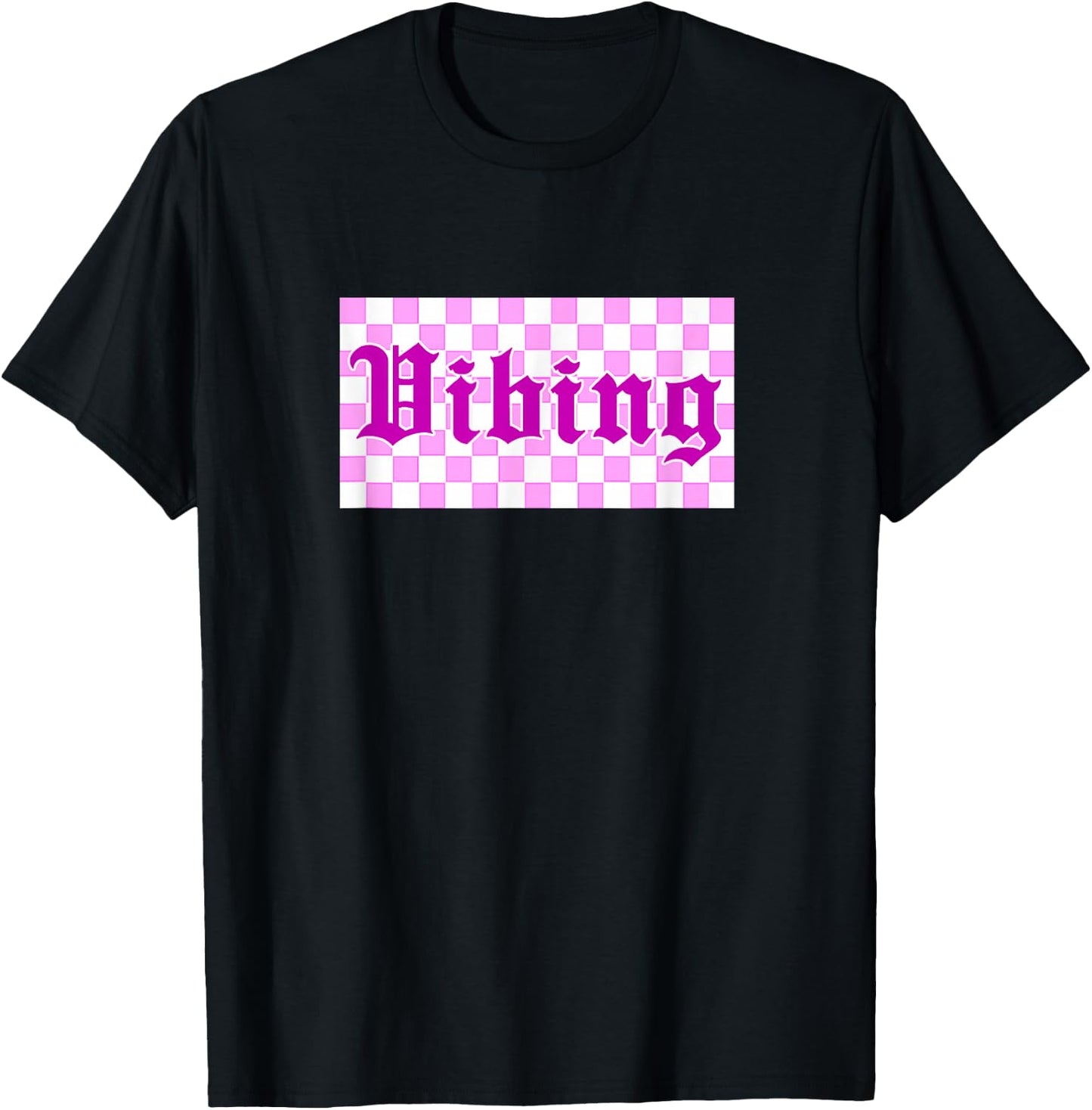 Pink Color Vibng Check Pink Graphic T-Shirt - T-Shirt | Black