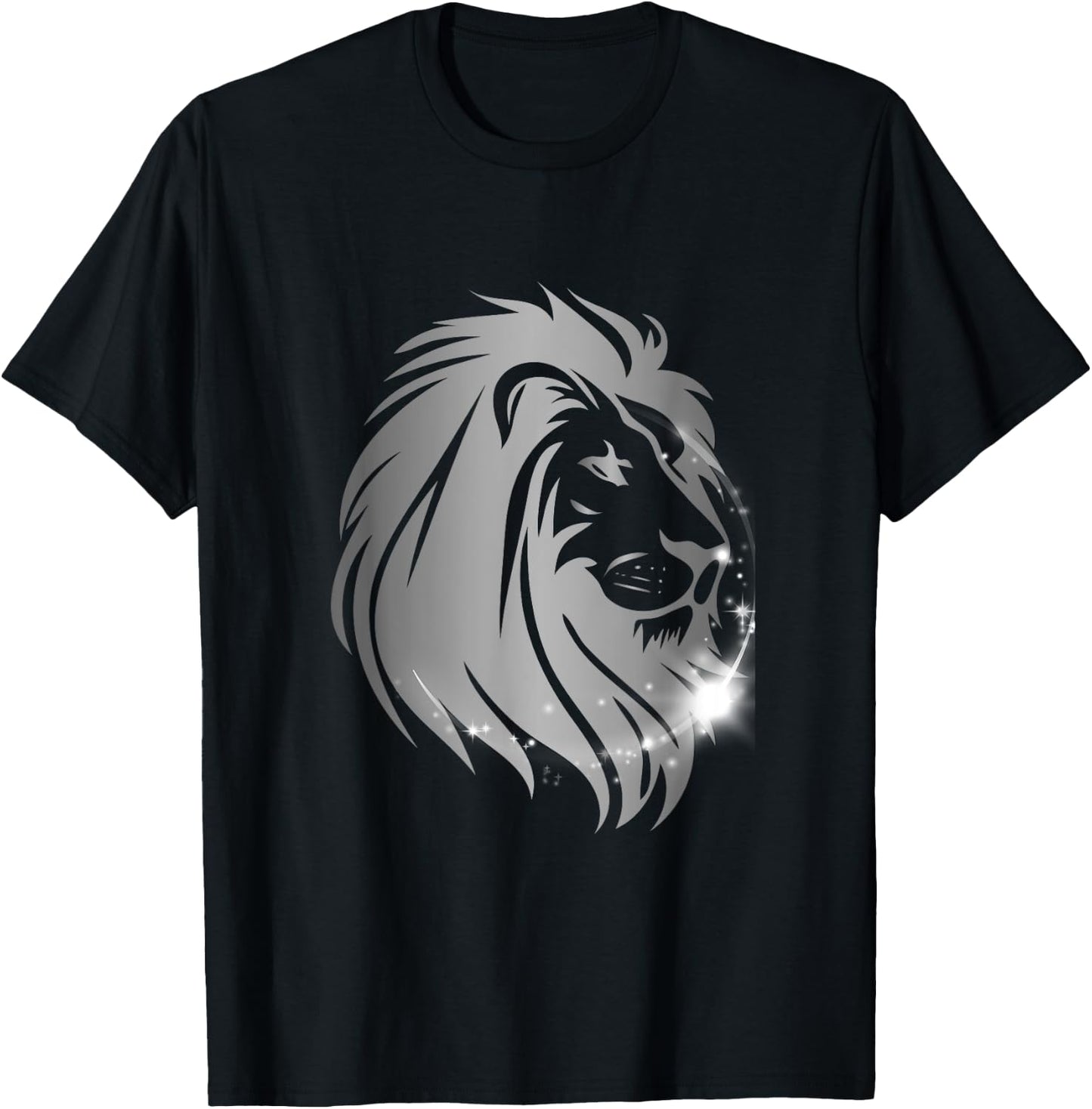 Silver Mane Lion Head T-Shirt - T-Shirt | Black