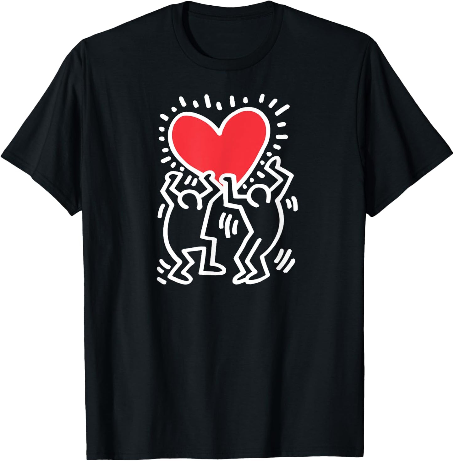 Keith Haring Dancing Heart Artwork , black T-Shirt - T-Shirt | Black