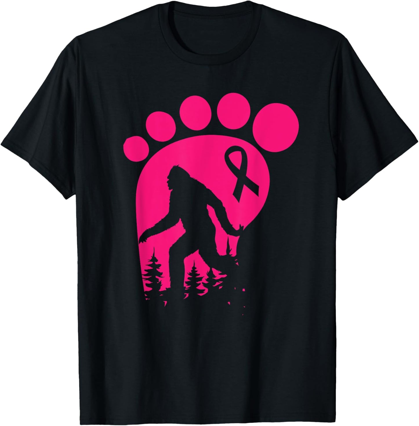 Bigfoot Pink Ribbon Breast Cancer Awareness Cool Sasquatch T-Shirt - T-Shirt | Black