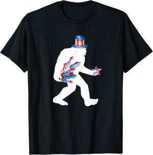 Bigfoot Fireworks 4th of July Sasquatch American Flag T-Shirt - T-Shirt | Black