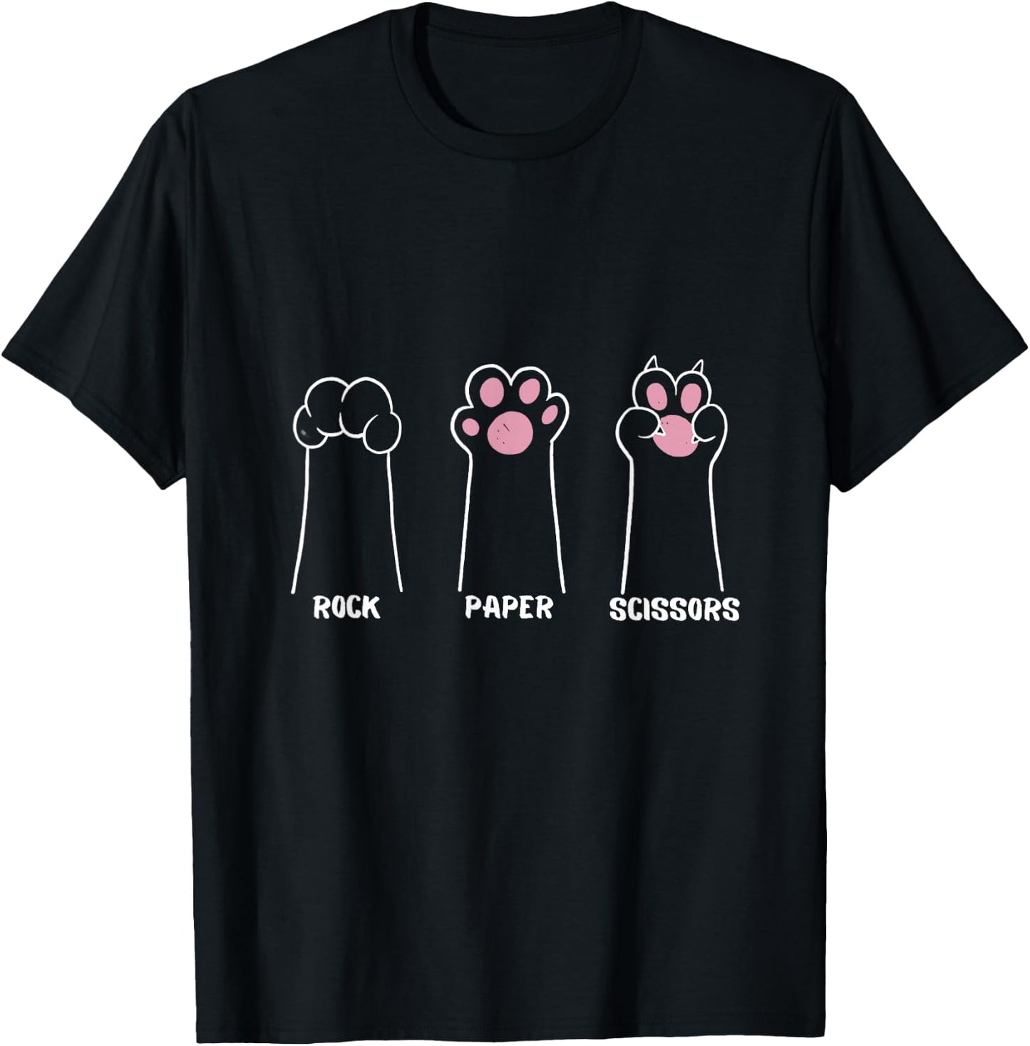 Rock Paper Scissors Hand Game Cute Kitty Paw Funny Cat Women Kids T-Shirt - T-Shirt | Black