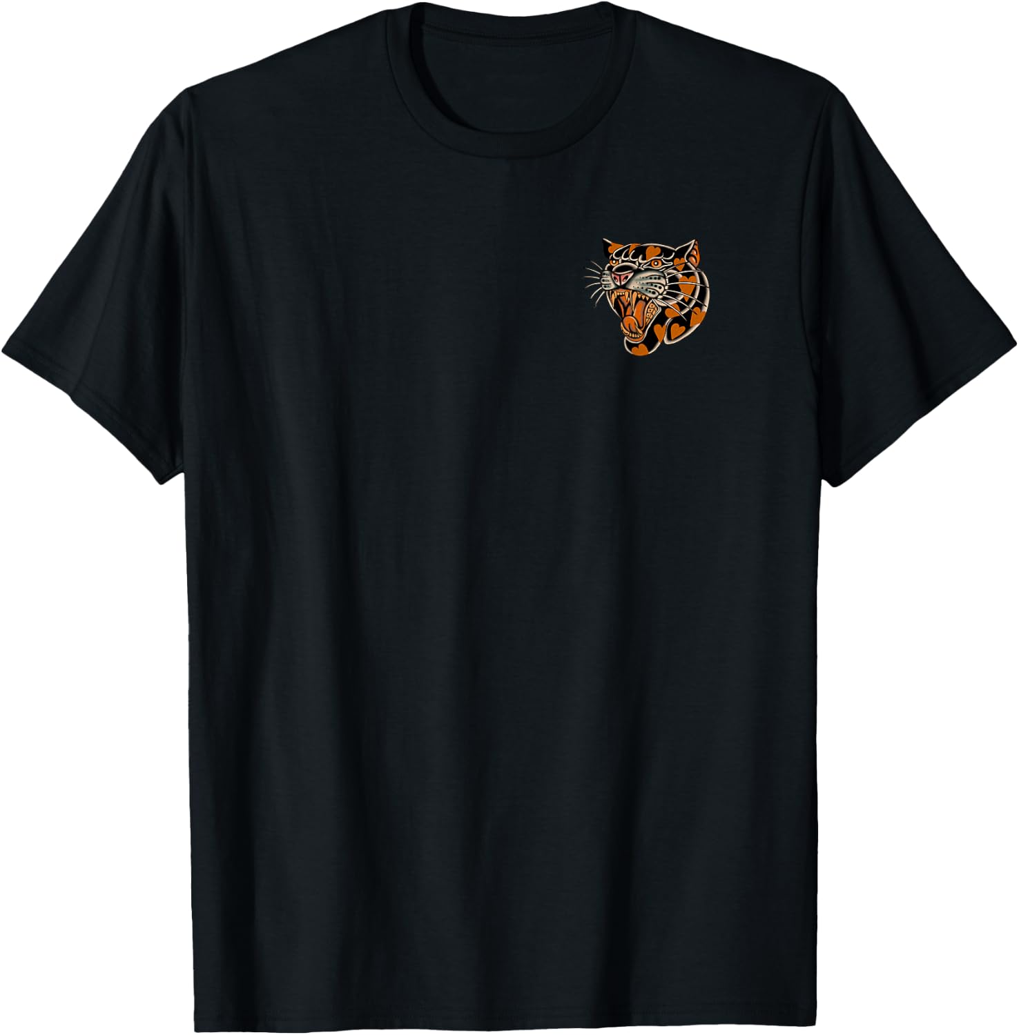 Tiger Flash Tattoo Supply Co American Traditional Panther with Hearts Old School T-Shirt - T-Shirt | Black