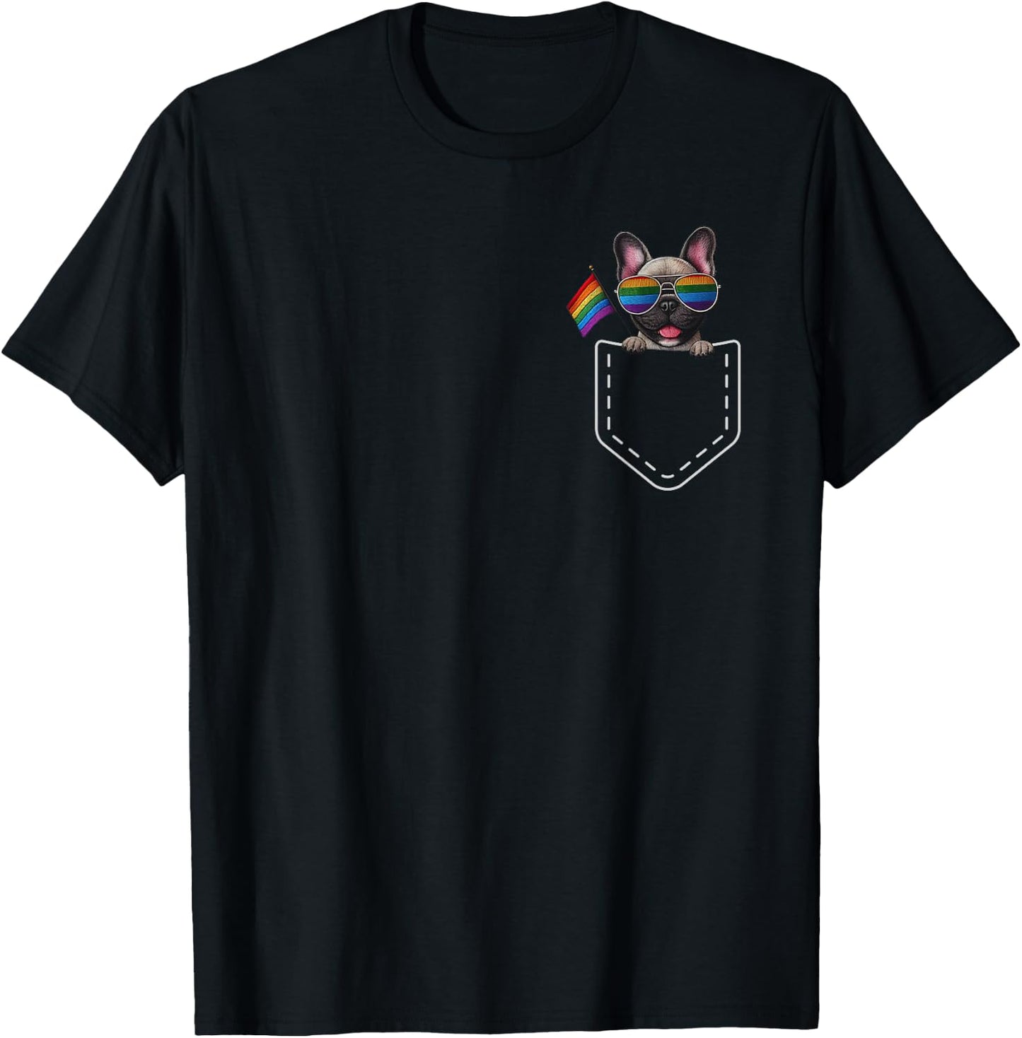 Pocket Frenchie Pride Month Rainbow Flag LGBTQ+ Men Women T-Shirt - T-Shirt | Black