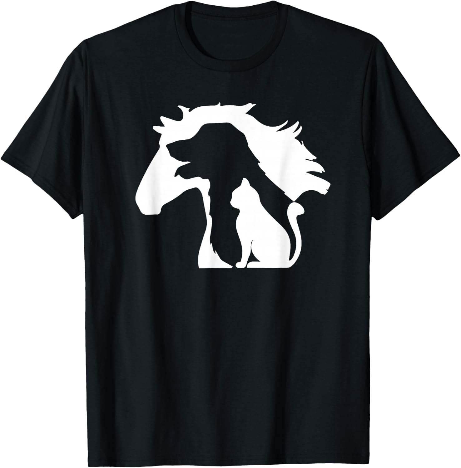 Pferd Hund & Katze, minimalistische Kunst, abstrakte Silhouette Overlay T-Shirt - T-Shirt | Black