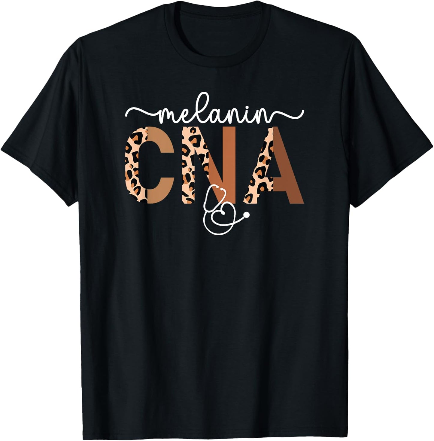 Melanin CNA Leopard Black Certified Nursing Assistant T-Shirt - T-Shirt | Black