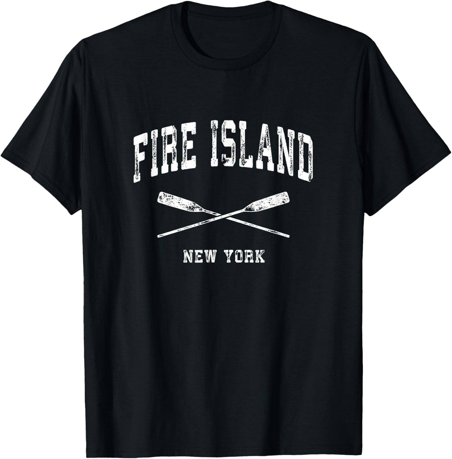 Fire Island New York Vintage Nautical Crossed Oars T-Shirt - T-Shirt | Black