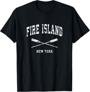 Fire Island New York Vintage Nautical Crossed Oars T-Shirt - T-Shirt | Black