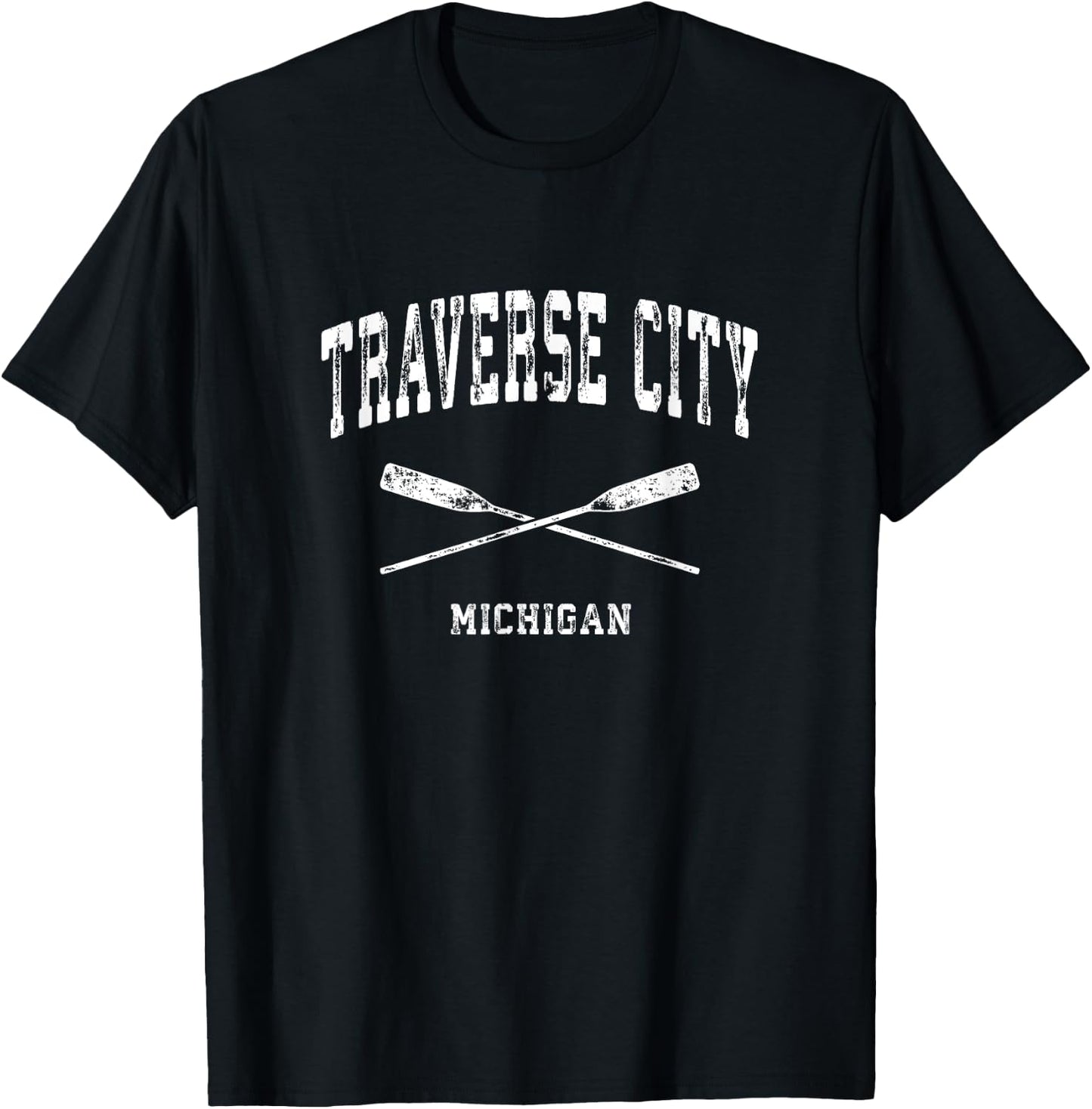 Traverse City Michigan Vintage Nautical Crossed Oars T-Shirt - T-Shirt | Black