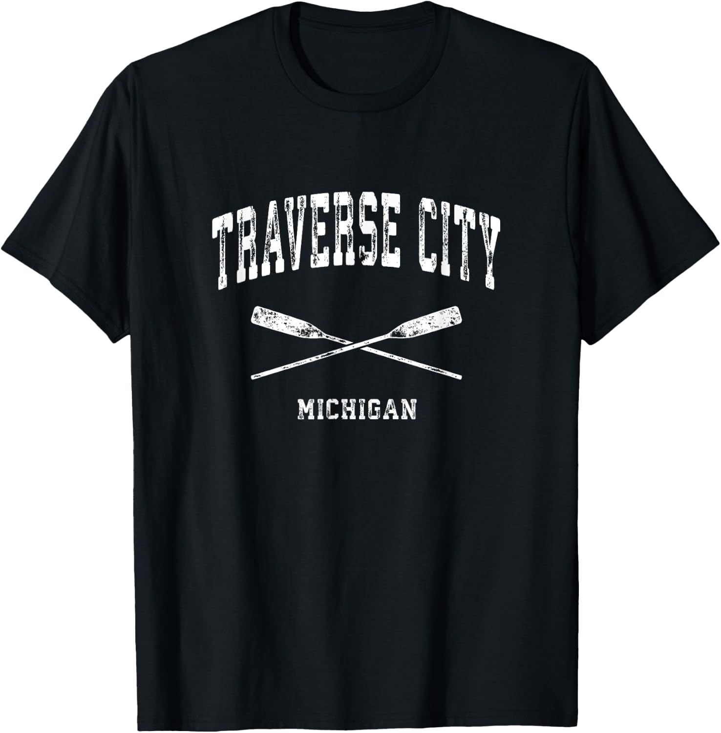 Traverse City Michigan Vintage Nautical Crossed Oars T-Shirt - T-Shirt | Black
