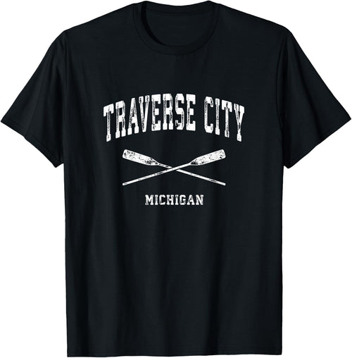 Traverse City Michigan Vintage Nautical Crossed Oars