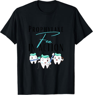 Dental Assistant with German Text "Prophylaxis Fairy", White T-Shirt - T-Shirt | Black