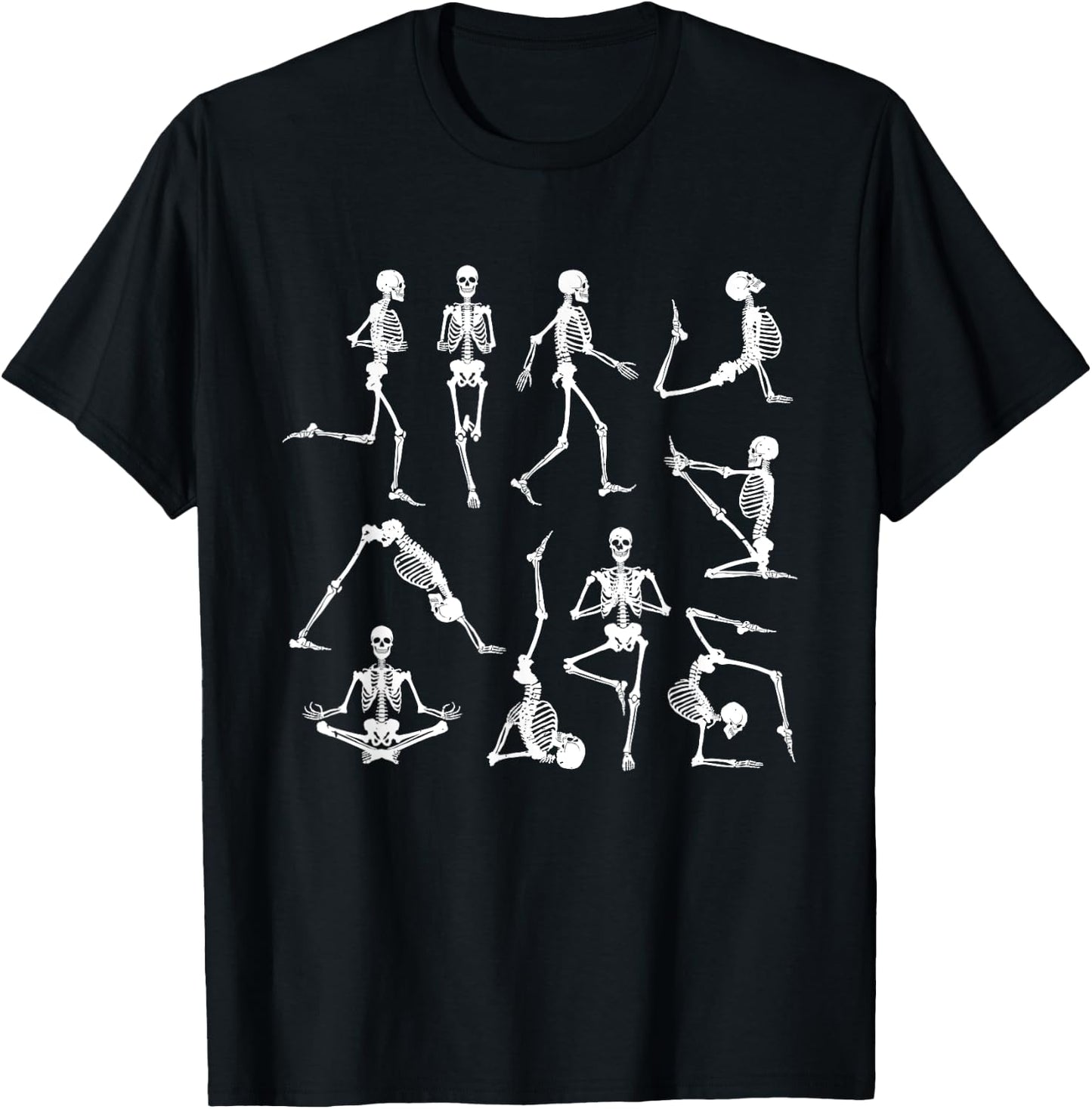 Skeleton Yoga Poses Funny Halloween Flexible Bone Yogi Crew T-Shirt - T-Shirt | Black