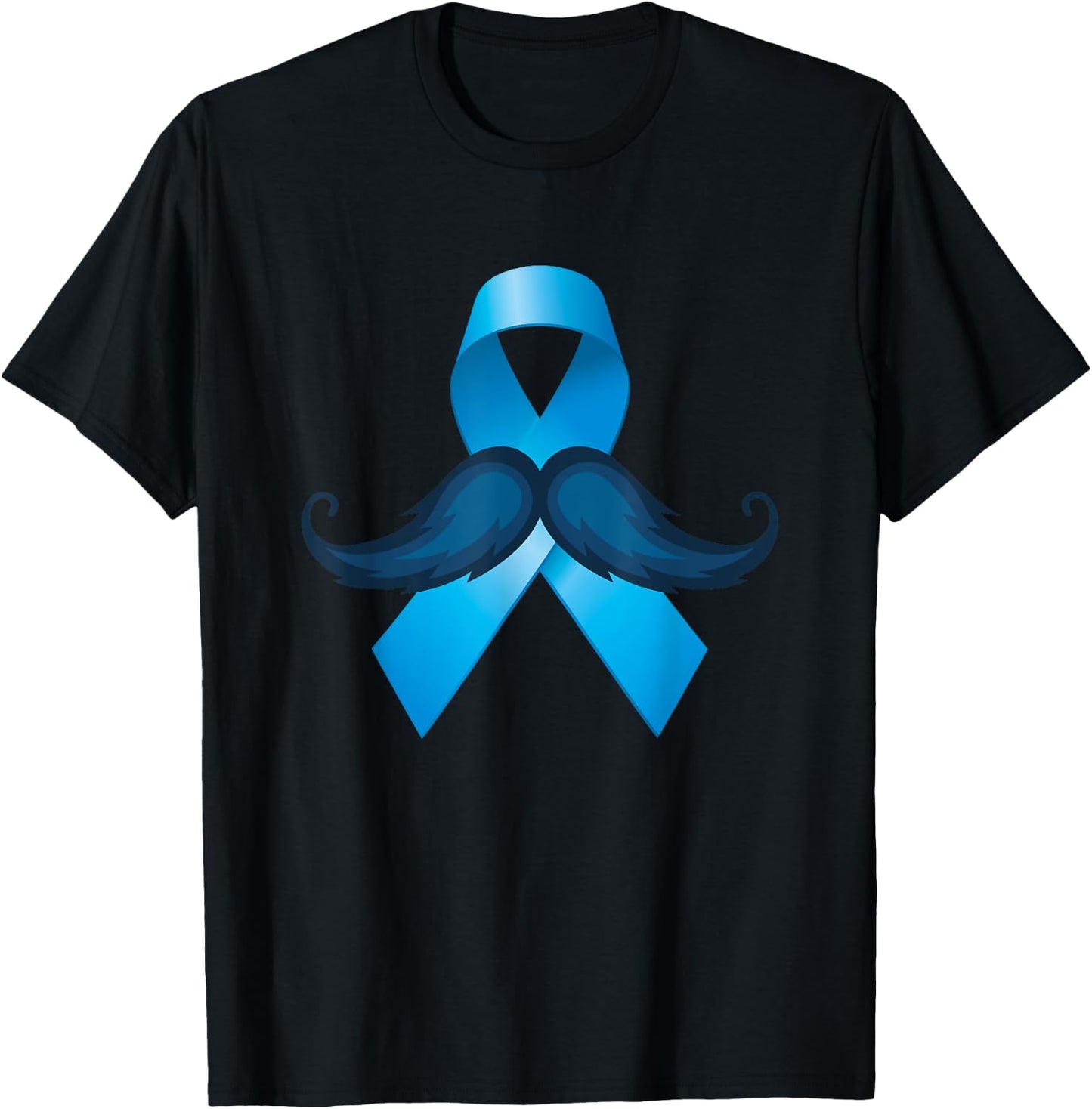 Light Blue Ribbon Mustache Prostate Cancer Awareness T-Shirt - T-Shirt | Black