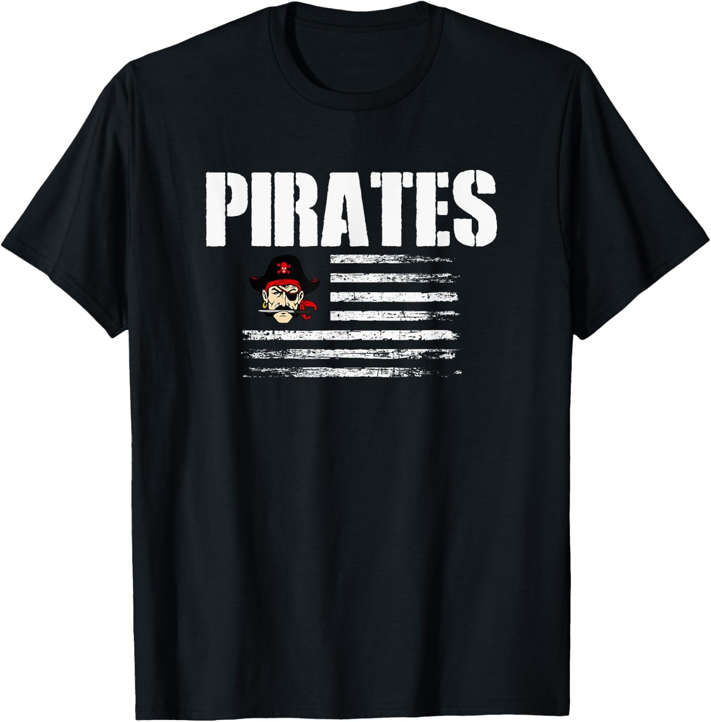 Belfry Pirates Logo USA Flag Pride HS T-Shirt - T-Shirt | Black